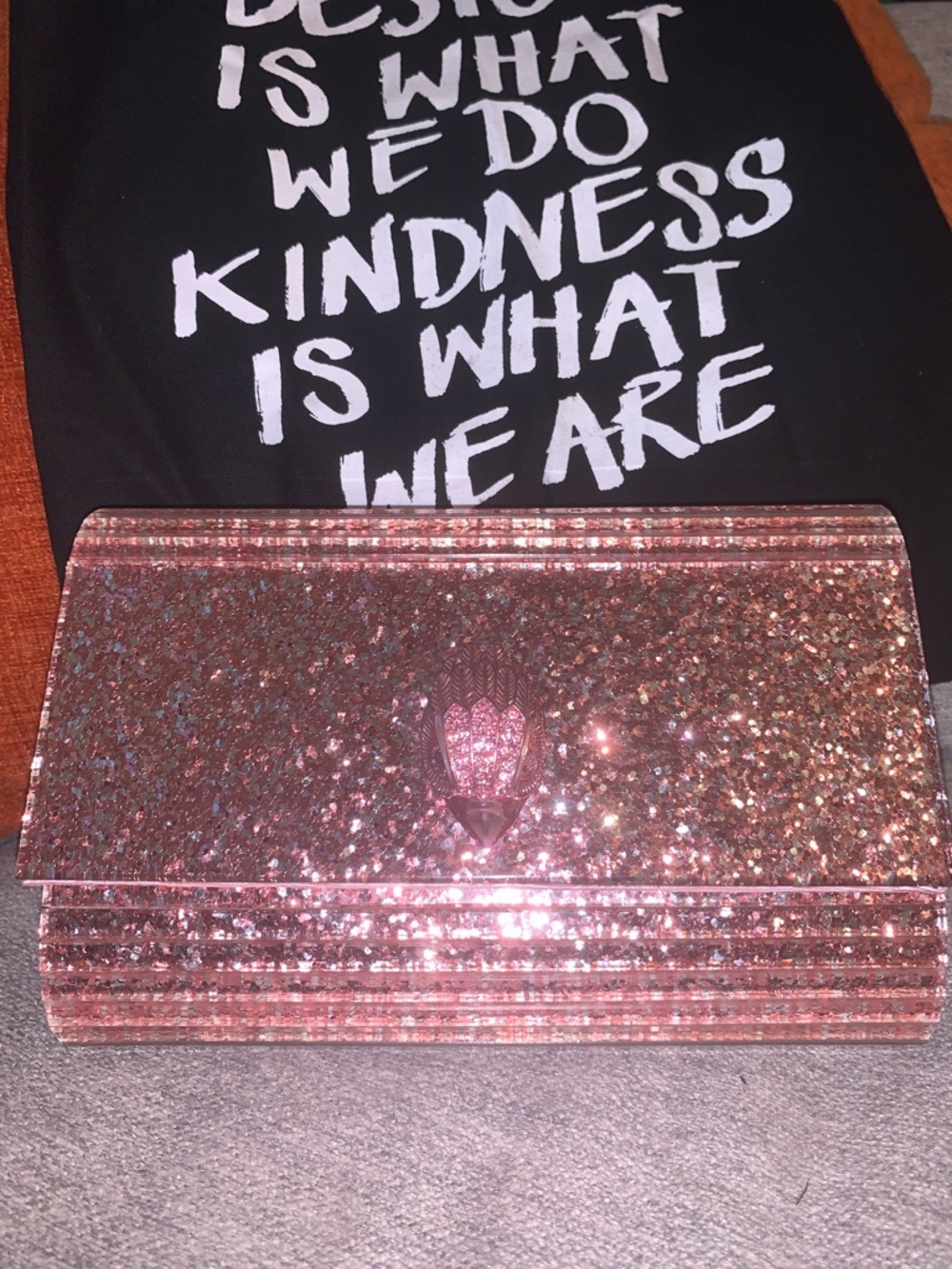 Kurt Geiger London Party Eagle Glitter Pink Clutch crossbody evening purse NWT - Picture 3 of 7